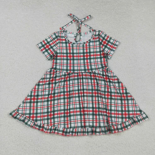 8.25 GSD2613 Baby Girls Red Green Checked Christmas Ruffle Knee Length Dress