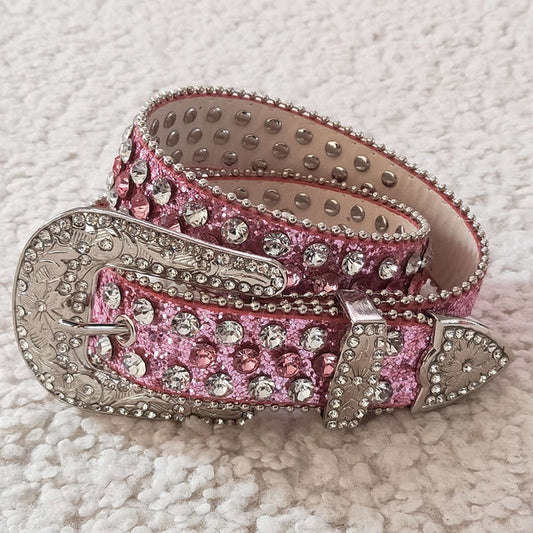 GB0004-M Kids Pink Sparkly Rhinestones Belts 31.8 inches