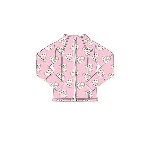 10.27 GT1348 Baby Girls Pink Hearts Donuts Valentine Yoga Zipper Jackets Top Preorder