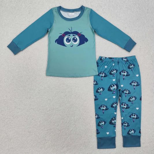 3.18 GLP2241 Baby Girls Blue Face Cartoon Top Pants Pajamas Clothes Set