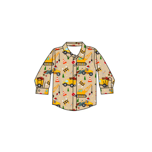 6.16 BT1254 Baby Boys Long Sleeves Hats Excavators Button Shirts Top Preorder