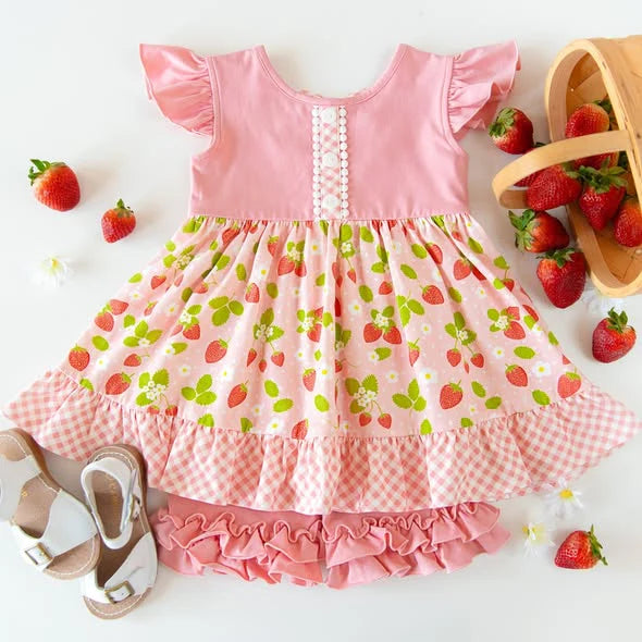 11.22 MOQ：5pcs GSSO2905 pre-order baby girl clothes strawberry print toddler girl summer outfit