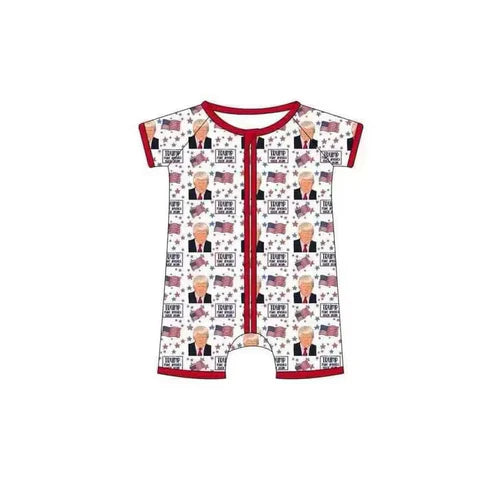 5.2 Custom Baby Boys Short Sleeves Trump Flags Bamboo Zipper Rompers(Moq 3)