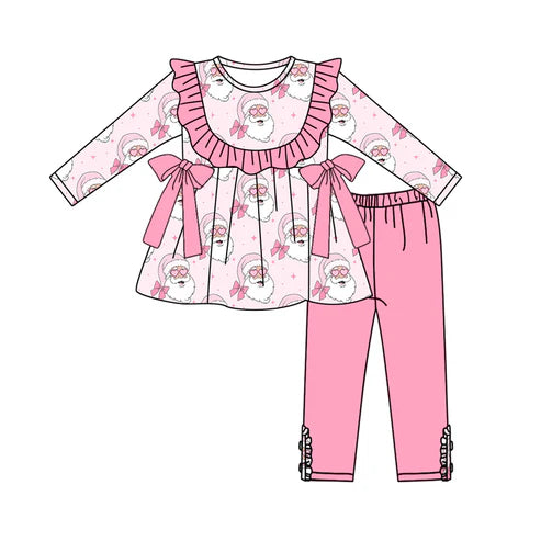 5.22 GLP2336 Baby Girls Long Sleeves Pink Santa Bows Tunic Legging Pant Set Preorder