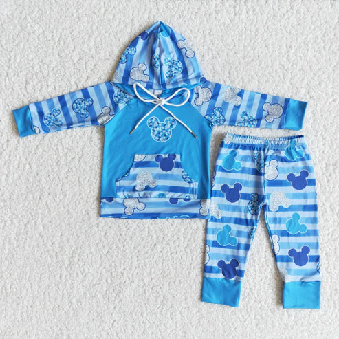 RTS NO MOQ ETA 5/7days 6 A27-18 Boys Mickey Mouse Hooded Long Sleeve Pants Set