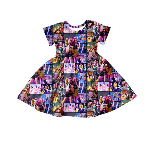 10.23  GSD2918 Baby Girls Short Sleeve Cartoon Girls Checked Knee Length Dresses Preorder