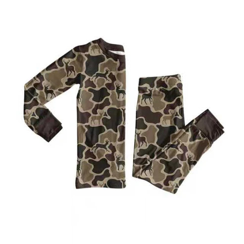 9.9 Custom Moq 5 Baby Boys Dark Brown Deer Camo Top Pants Western Pajamas Set