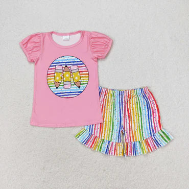 3.10 GSSO1366 RTS baby girl clothes girl back to school outfit girl summer shorts set