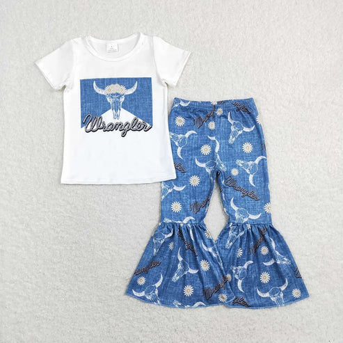 5.9 Sibling Baby Girls Western Shirts Top Bell Bottom Pants Outfits