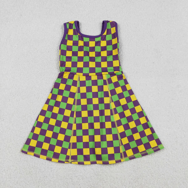12.13 GSD2946 Baby Girls Mardigras Checked Yoga Active Shorts Knee Length Dress
