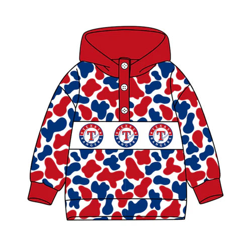 10.15 Custom Moq 8 Baby Boys Blue Red Camo Texas Team Button Hoodies Top