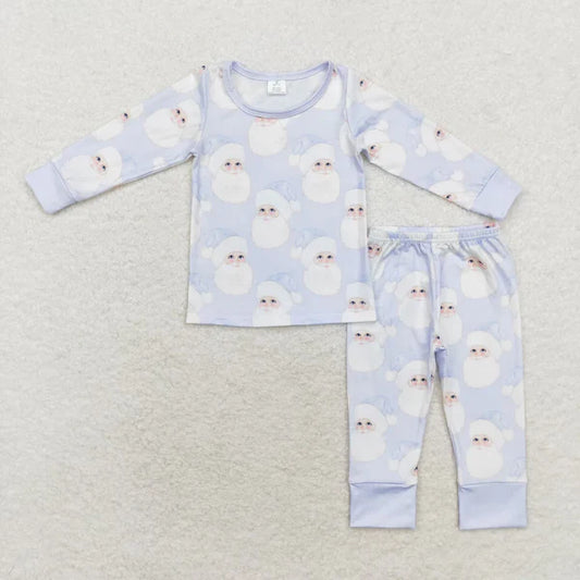 4.8 bamboo rts no moq BLP0685 Modal Santa Claus light blue long-sleeved and long-pants pajama set