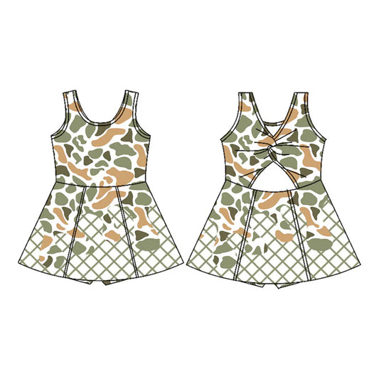 9.26 GSD2820 Baby Girls Green Camo Drip Team Shorts Yoga Knee Length Dresses Preorder