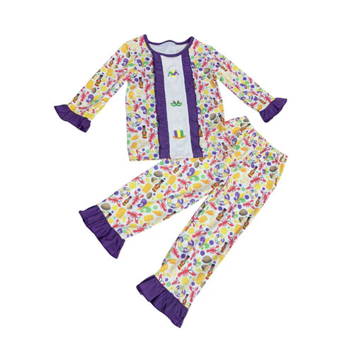 10.2 GLP2924 Baby Girls Mardigras Anchors Crayfishes Top Ruffle Pants Pajamas Sets Preorder