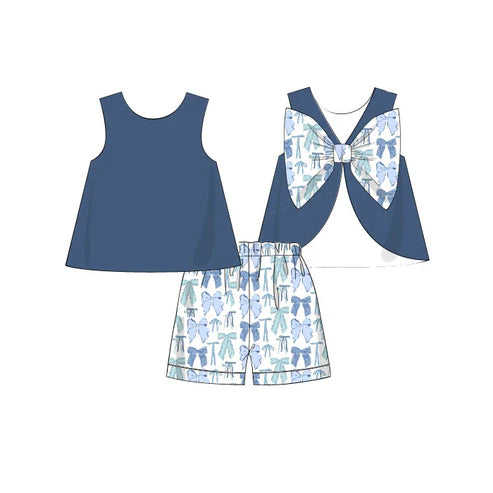 5.10 GSSO2632 Baby Girls Blue Sleeveless Bows Tunic Short Set Preorder