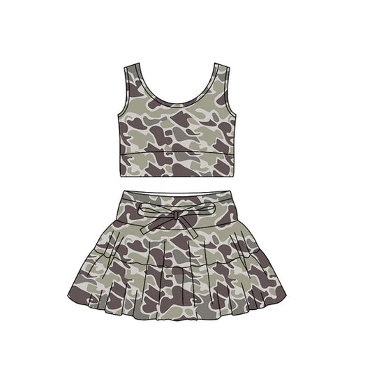 12.9 MOQ:5pcs GSD3304 pre-order toddler girl clothes camo print girl yoga summer skirt set