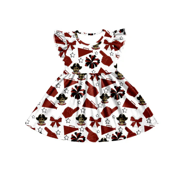7.10 Custom Moq 3 Baby Girls Raiders Wine Cheer Team Knee Length Dresses
