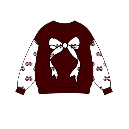 10.29   Custom Moq 8 Baby Girls Red Bows Mississippi Team Pullovers Top