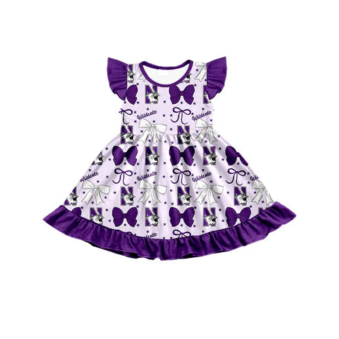 7.3 Custom Moq 3 Baby Girls Flutter Sleeves NU Bows Team Knee Length Dresses