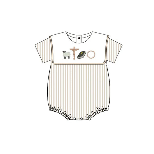 12.12 MOQ:5pcs SR3802 pre-order baby boy clothes cross print toddler boy easter summer bubble