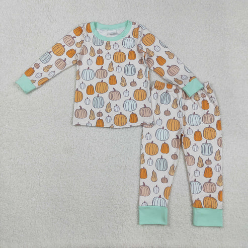 9.1 BLP1222 Baby Boys Colorful Pumpkins Plaid Top Pant Fall Pajamas Set