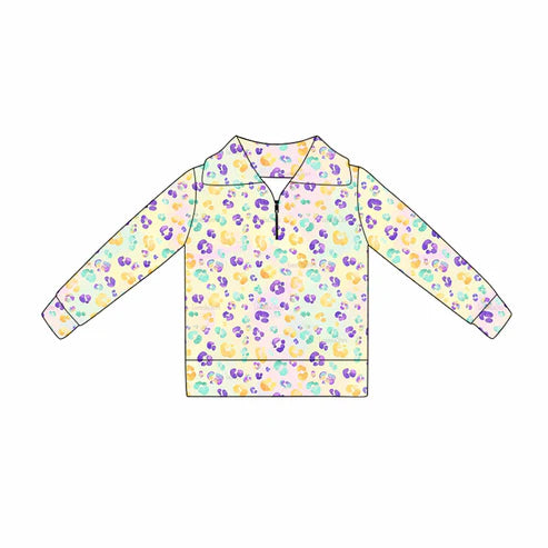 10.28 GT1364 Baby Girls Mardigras Leopard Zipper Pullovers Top Preorder