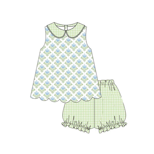 11.12 MOQ:5pcs GSSO2850 pre-order baby girl clothes green floral print toddler girl summer outfit
