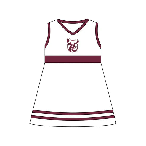 7.5 Custom Moq 3 Baby Girls Red Deer Team Sleeveless Knee Length Dresses