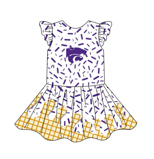 5.16 Preorder(Moq 3) Baby Girls Team Ice Cream Drips Tiger Knee Length Dress