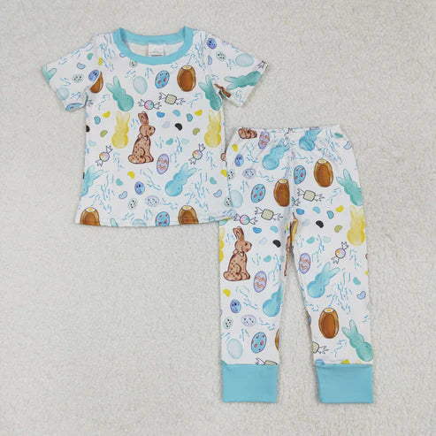 BSPO0557 Baby Boys Easter Rabbits Eggs Shirt Pants Pajamas Set