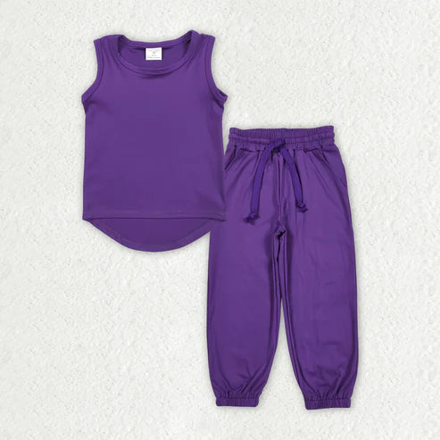 5.15 GT0996+P0670 Baby Girls Purple Sleeveless Vest Top Pockets Pants Yoga Activity Wear Set