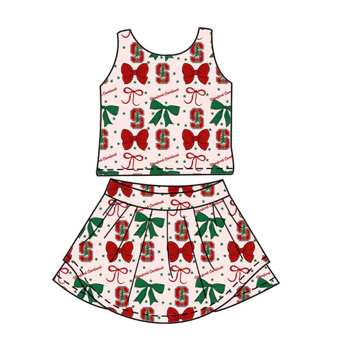 7.3 Custom Moq 3 Baby Girls Sleeveless SU Bows Vest Top Short Skirts Set