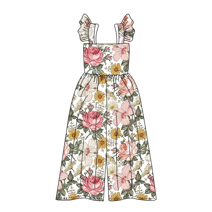 4.18  SR3053 Baby Girls Flutter Sleeves Flowers Bell Jumpsuits Preorder