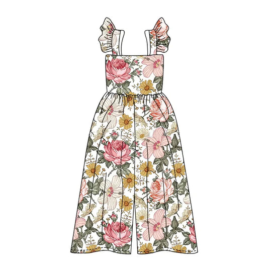 4.18  SR3053 Baby Girls Flutter Sleeves Flowers Bell Jumpsuits Preorder