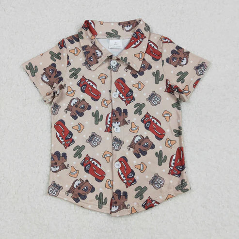 L-3.8 BT1154 Baby Boys Western Cars Cactus Buttons Tee Shirts Tops