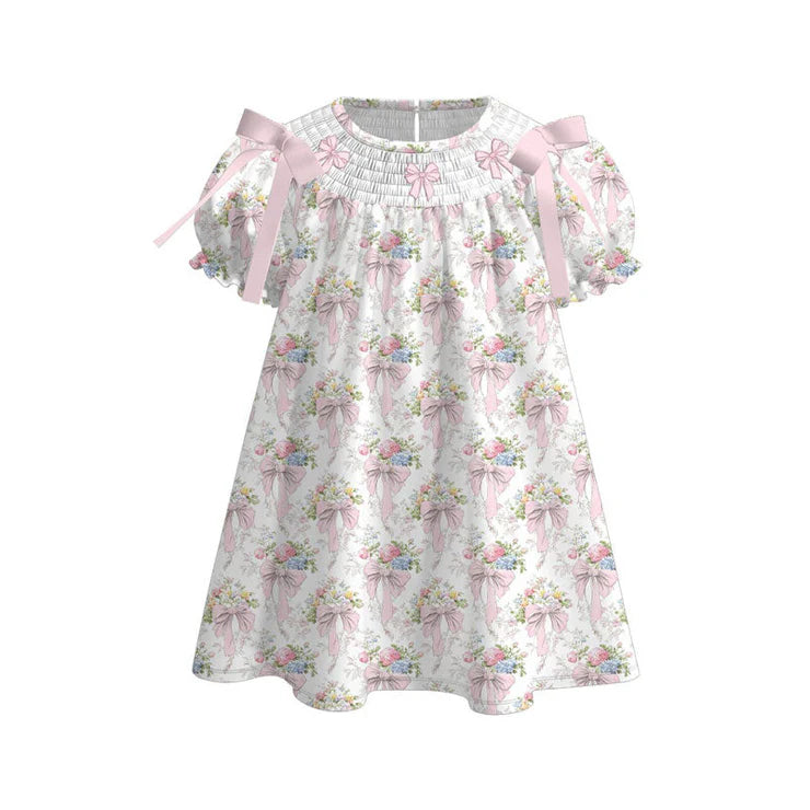 11.6 MOQ：5pcs GSD3047 pre-order toddler clothes pink bows girl summer dress