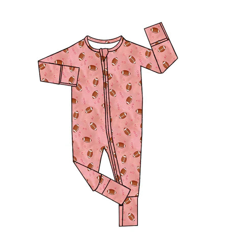 5.30 LR1988 Baby Infant Girls Football Pink Fall Zip Rompers preorder