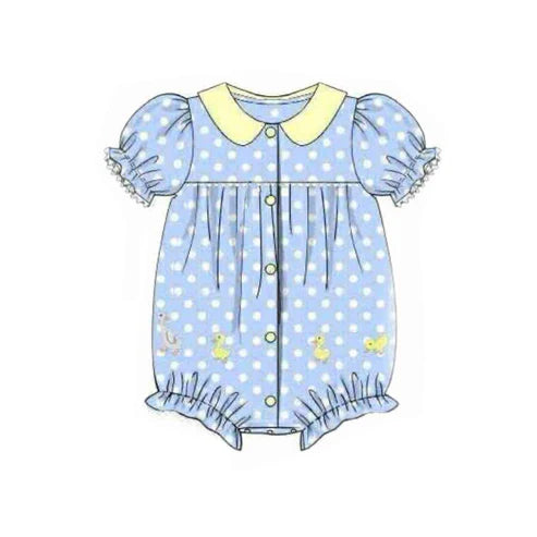 10.30 SR3419 Baby Girls Polka Dots Gooses Ducks Button Ruffle Rompers Preorder