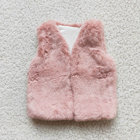 6 A21-14 Girl Pink Faux Fur Vest