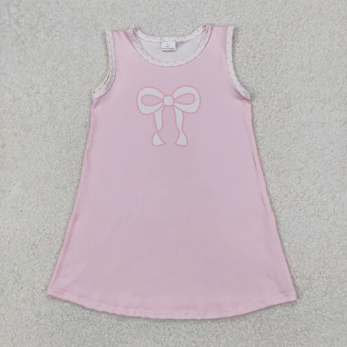 4.1 GSD2157 Baby Girls Pink Bows Print Sleeveless Knee Length Dress