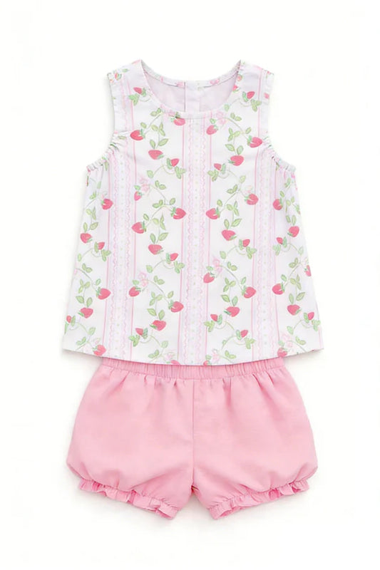 12.22 MOQ:5pcs GSSO3062 pre-order baby girl clothes strawberry print toddler girl summer outfit