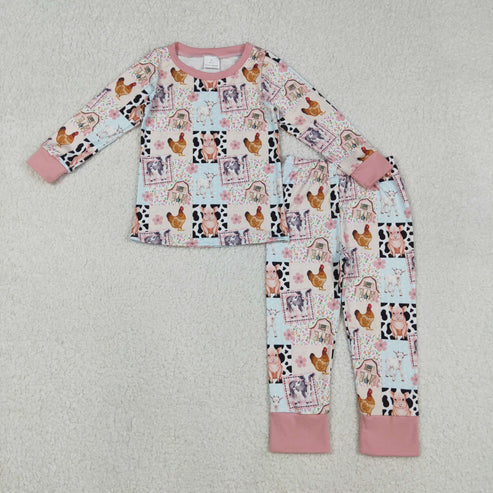 12.8 GLP2805 Baby Girls Pigs Chicks Top Pants Farm Pajamas Set