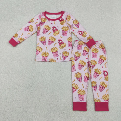 12.3 GLP3065 Baby Girls Pink Hearts Chips Top Pants Valentines Pajamas Set