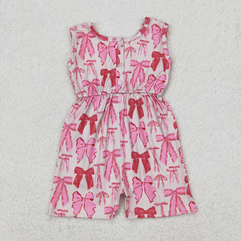 3.30 SR2670 Baby Girls Pink Bows Sleeveless Pockets Jumpsuit