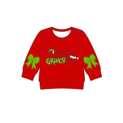 8.14   GT1161 Baby Girls Red Merry Christmas Green Faces Tee Shirts Top Preorder