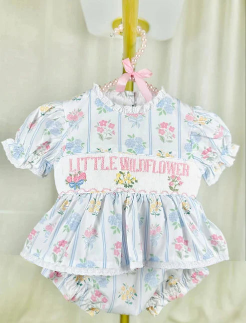 4.16  SR3043 Baby Girls Short Ruffle Sleeves Little Wild Flower Skort Ruffle Rompers Preorder