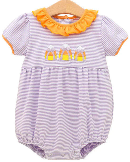 8.6 SR3202 Baby Girls Lavender Stripe Bows Candy Thanksgiving Rompers Preorder