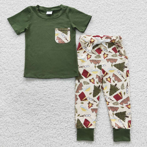 5.17 RTS NO MOQ BSPO0127 Camping Adventure Torch Tree Tent Short Sleeve Trousers Set