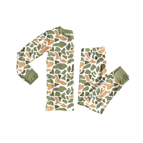 8.22 BLP1228 Baby Boys Green Yellow Camo Top Pant Western Pajamas Set Preorder
