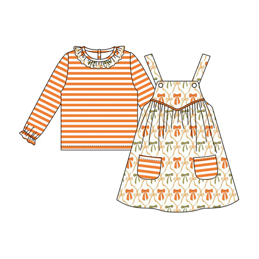 6.12 GLD1110 Baby Girls Stripe Long Sleeves Top Pockets Knee Length Dresses Set Preorder